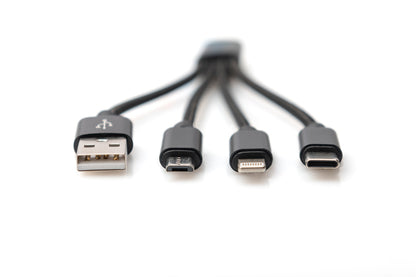 CAVO DI RICARICA 3 IN 1 USB A, Lightning + Micro USB + USB-C DIGITUS CM 15