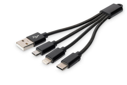 CAVO DI RICARICA 3 IN 1 USB A, Lightning + Micro USB + USB-C DIGITUS CM 15