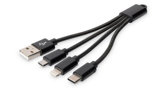CAVO DI RICARICA 3 IN 1 USB A, Lightning + Micro USB + USB-C DIGITUS CM 15