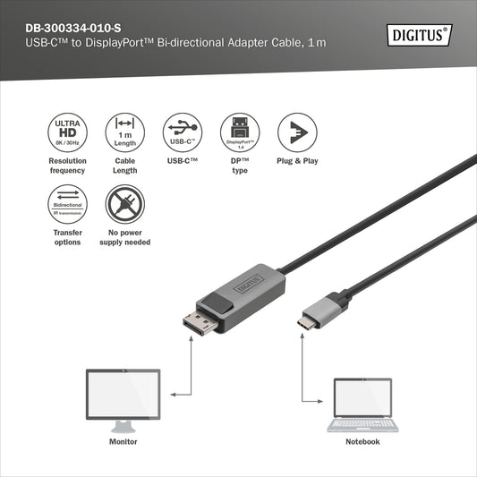 Cavo adattatore bidirezionale da USB Tipo C a DisplayPort mt 1