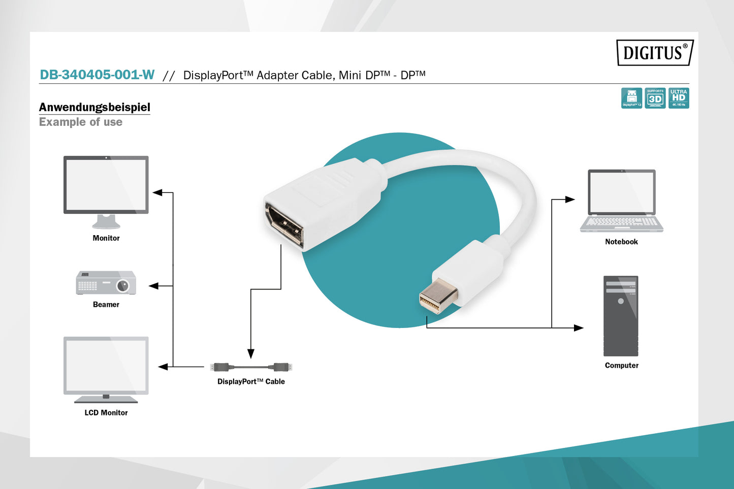 DIGITUS Cavo adattatore DisplayPortª, mini DP - DP