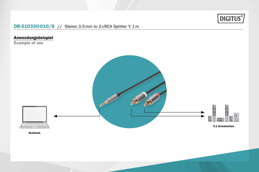 DIGITUS Cavo adattatore audio, da 3,5 mm jack a cinch RCA DIGITUS mt 1