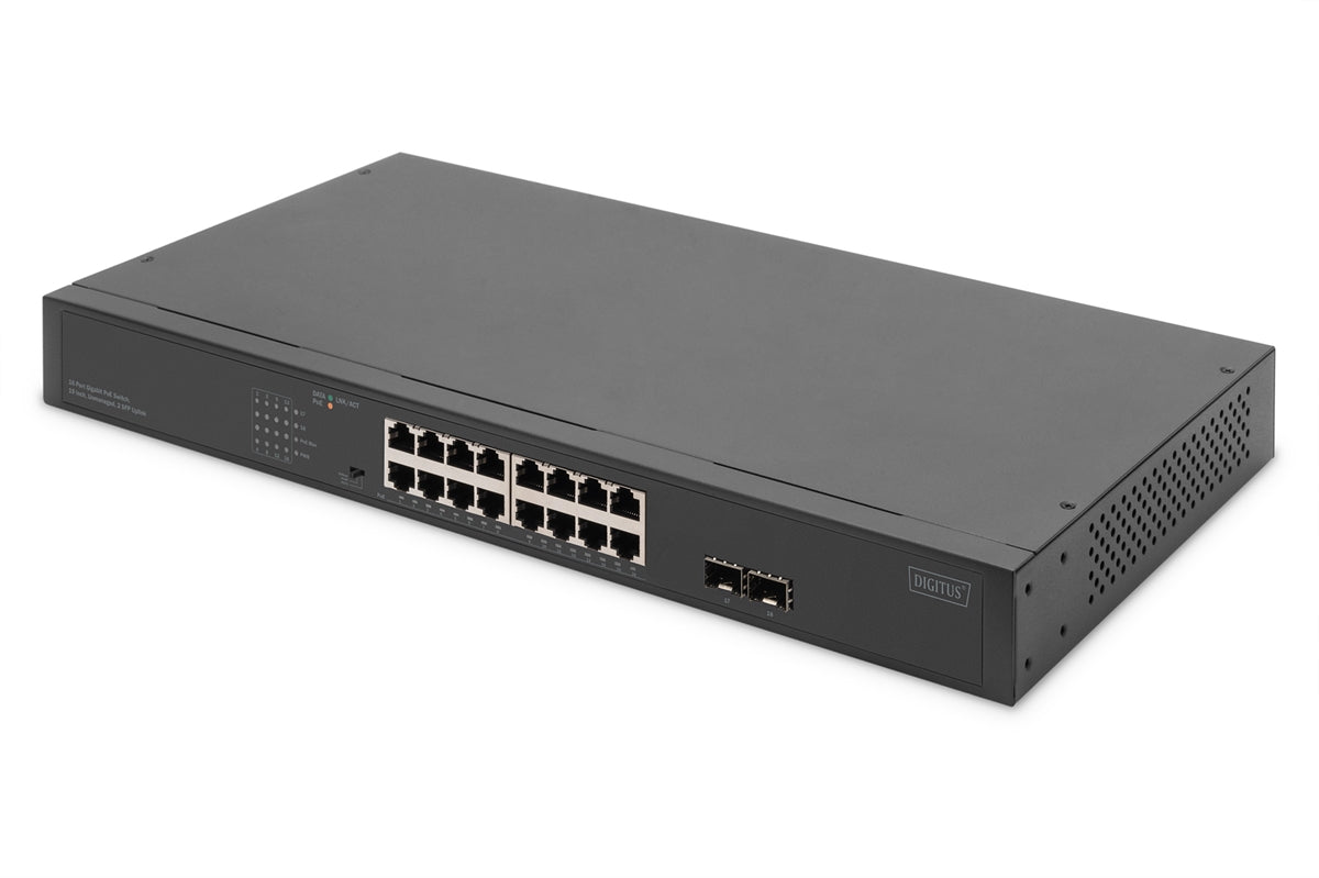 Switch di rete Gigabit a 16 porte, 19 pollici, non gestito, 2 porte uplink, SFP