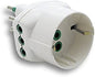 ADATTATORE TRIPLO CON SPINA ITALIANA TRIPOLARE 10A, 2 PRESE TRIPOLARI ITALIANE 10A E 1 PRESA TRIPOLARE ITALIANA/SCHUKO 10A