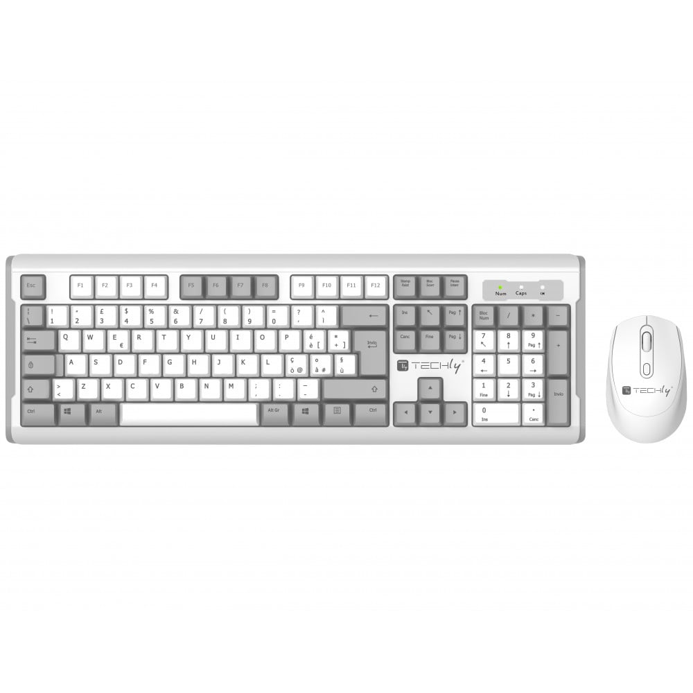 Kit Tastiera e Mouse 1600 Dpi Wireless Bianco e Grigio