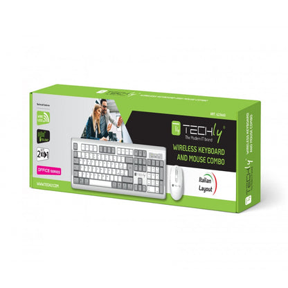 Kit Tastiera e Mouse 1600 Dpi Wireless Bianco e Grigio