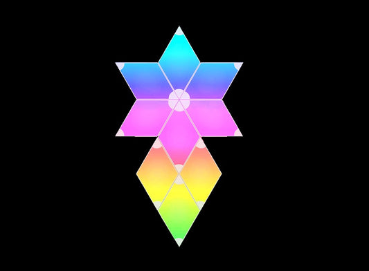 Luci ambientali RGB con 9 rombi CM 12X12 montabili a muro pilotabili con Google Assistant, Alexa, Siri wireless/Bluetooth con telecomando