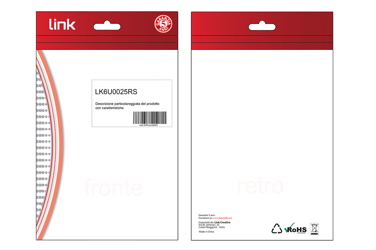 CAVO RETE CATEGORIA 6 NON SCHERMATO UTP COLORE ROSSO HALOGENFREE MT 0,25 SLIM