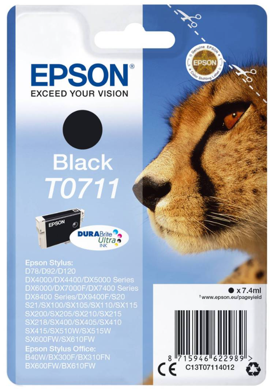 EPSON T0711 ink cartridge black standard capacity 7.4ml 1-pack blister without alarm - C13T07114012