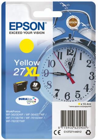 EPSON 27XL ink cartridge yellow high capacity 10.4ml 1.100 pages 1-pack blister without alarm - DURABrite ultra ink - C13T27144012