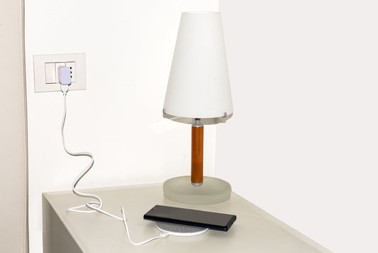 CARICABATTERIA WIRELESS PER SMARTPHONE A RICARICA RAPIDA SUPERFICIE IN TELA POTENZA 10 WATT CON FUNZIONE DI SICUREZZA F.O.D.