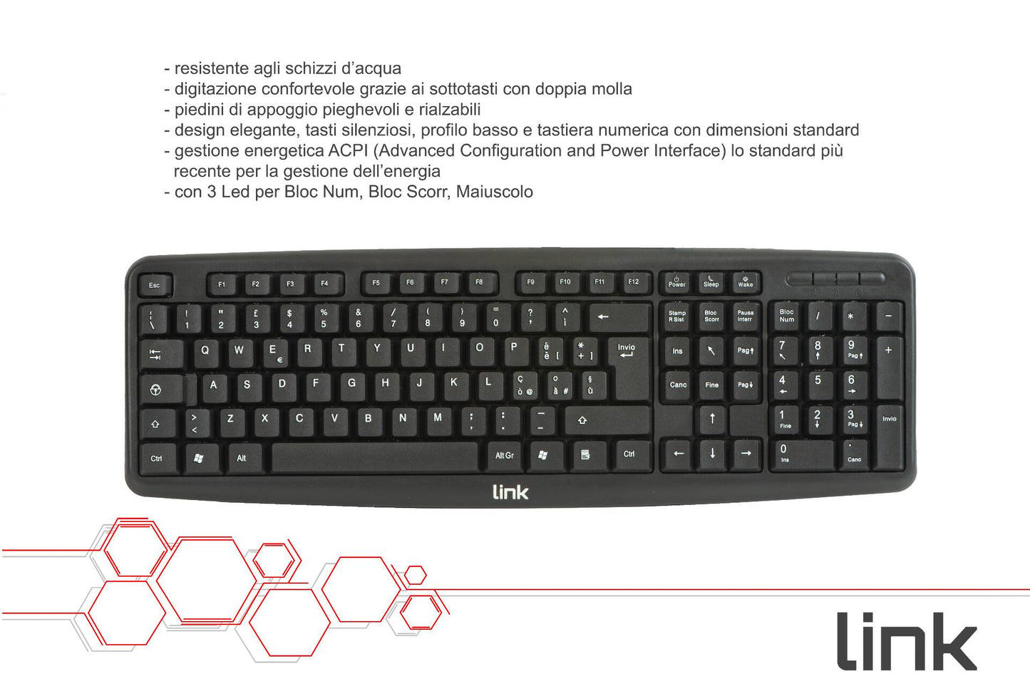 TASTIERA ITALIANA USB 108 TASTI COLORE NERO