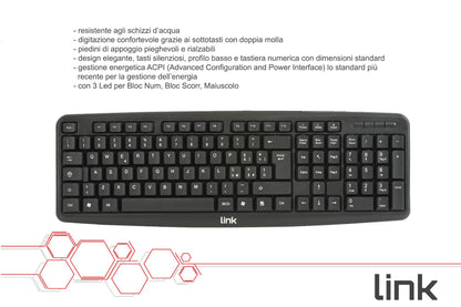TASTIERA ITALIANA USB 108 TASTI COLORE NERO