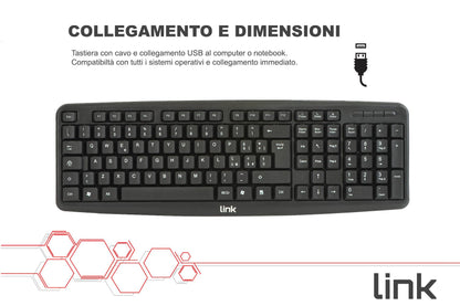 TASTIERA ITALIANA USB 108 TASTI COLORE NERO