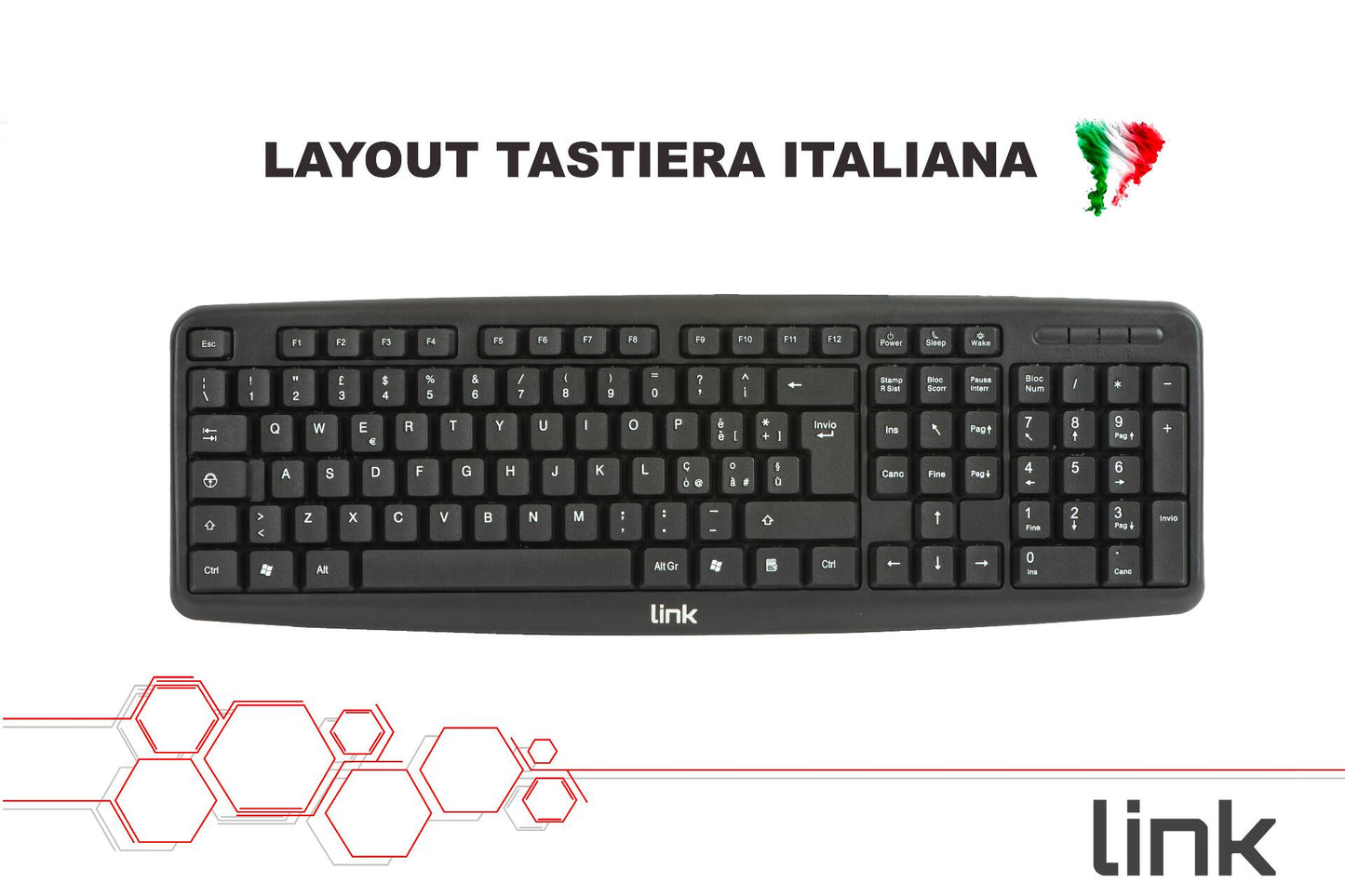 TASTIERA ITALIANA USB 108 TASTI COLORE NERO