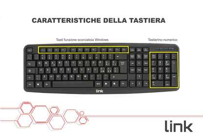 TASTIERA ITALIANA USB 108 TASTI COLORE NERO