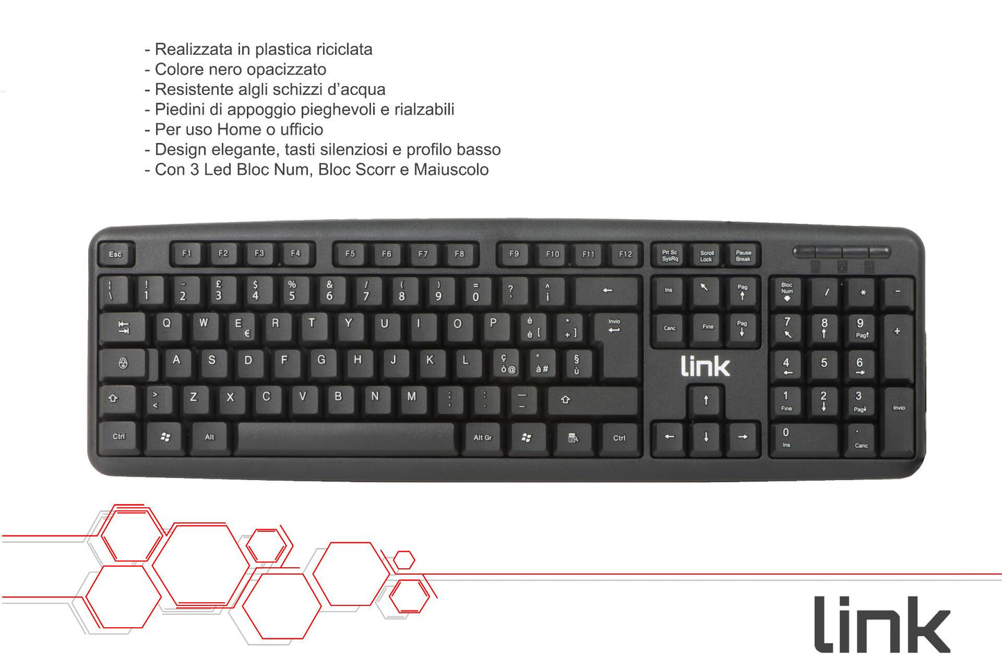 TASTIERA ITALIANA USB 108 TASTI COLORE NERO IN ECOPLASTICA