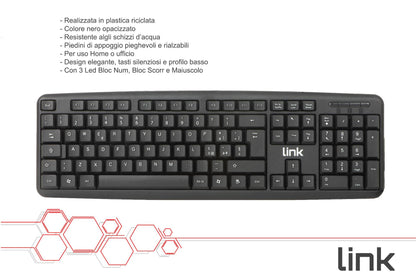 TASTIERA ITALIANA USB 108 TASTI COLORE NERO IN ECOPLASTICA