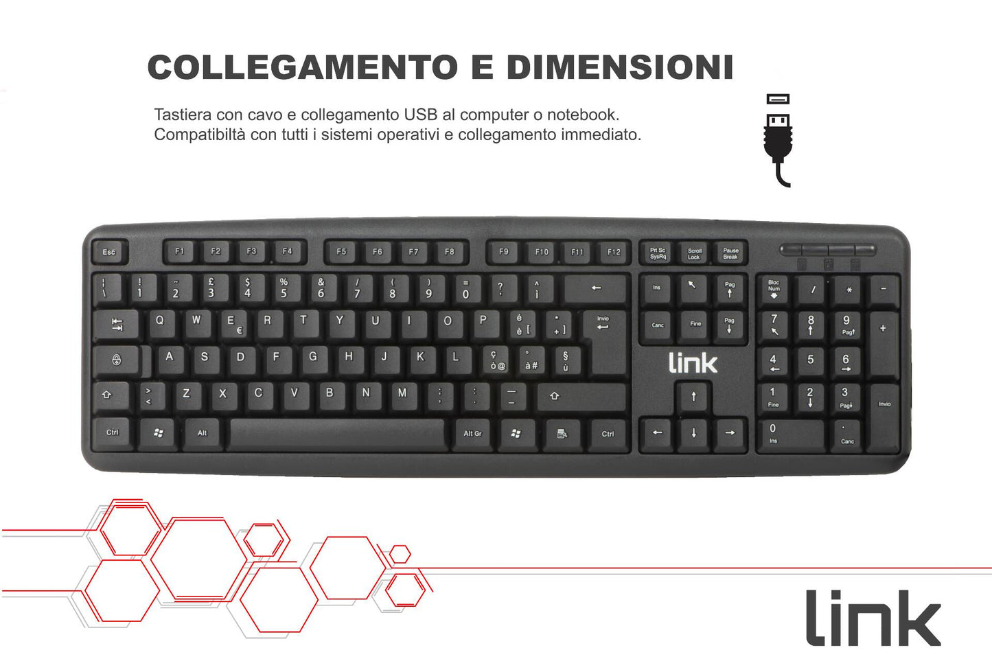 TASTIERA ITALIANA USB 108 TASTI COLORE NERO IN ECOPLASTICA