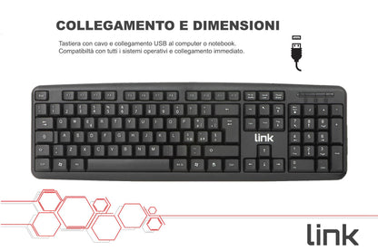 TASTIERA ITALIANA USB 108 TASTI COLORE NERO IN ECOPLASTICA