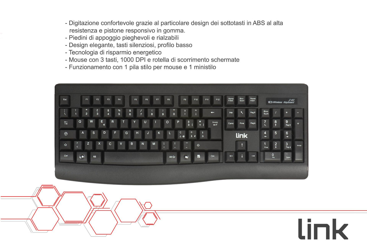 KIT TASTIERA ITALIANA E MOUSE WIRELESS NERO