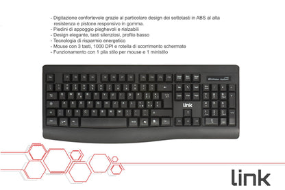 KIT TASTIERA ITALIANA E MOUSE WIRELESS NERO
