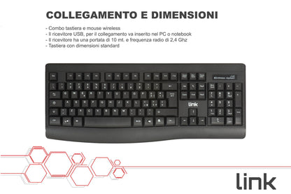 KIT TASTIERA ITALIANA E MOUSE WIRELESS NERO