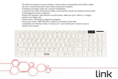 TASTIERA ITALIANA SLIM E MOUSE COMBO WIRELESS BIANCA