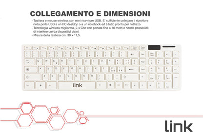 TASTIERA ITALIANA SLIM E MOUSE COMBO WIRELESS BIANCA