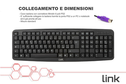 TASTIERA ITALIANA 108 TASTI COLORE NERO CONNETTORE PS2