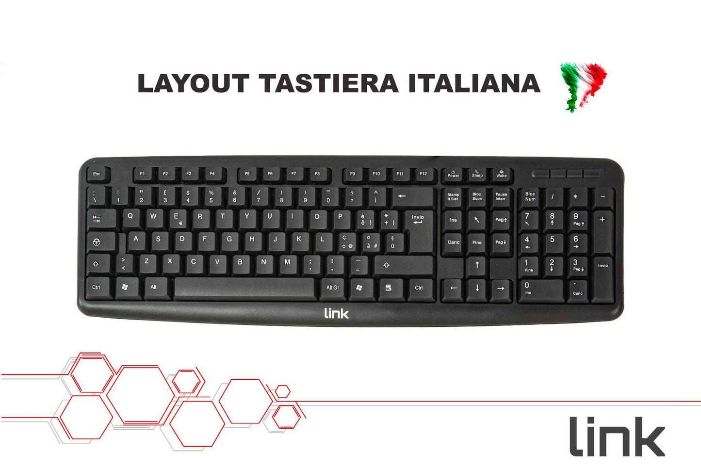 KIT TASTIERA ITALIANA 108 TASTI E MOUSE OTTICO CON CAVO USB