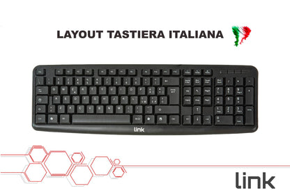 KIT TASTIERA ITALIANA 108 TASTI E MOUSE OTTICO CON CAVO USB