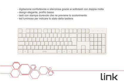 TASTIERA ITALIANA 105 TASTI COLORE BIANCO CONNETTORE USB