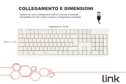 TASTIERA ITALIANA 105 TASTI COLORE BIANCO CONNETTORE USB