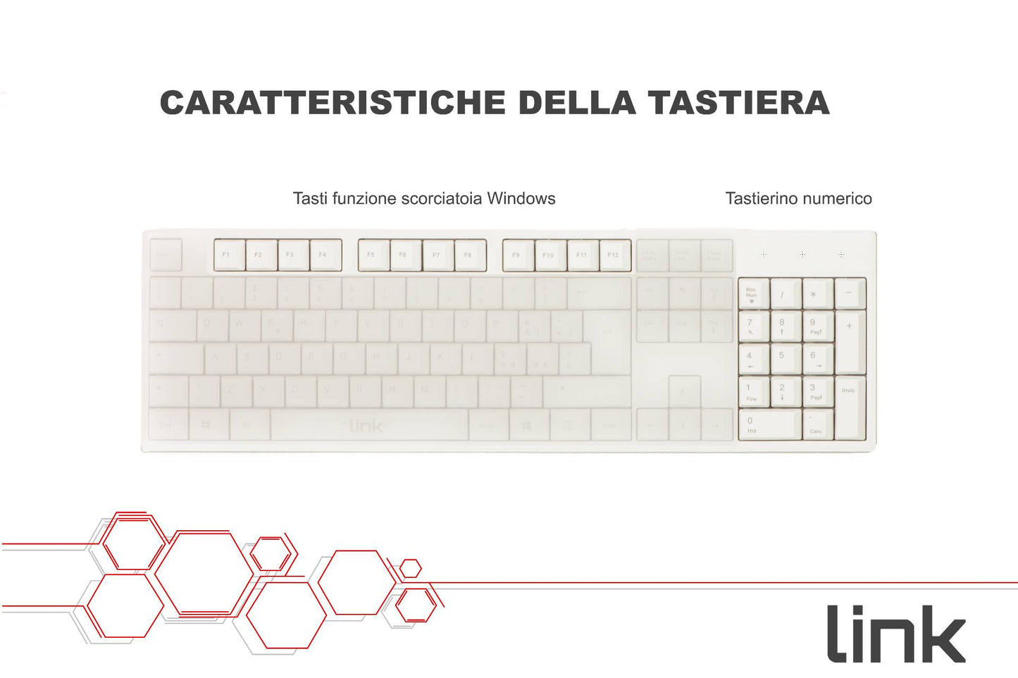 TASTIERA ITALIANA 105 TASTI COLORE BIANCO CONNETTORE USB