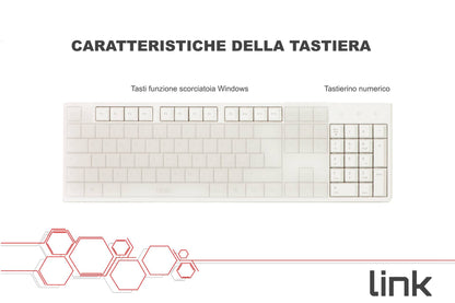 TASTIERA ITALIANA 105 TASTI COLORE BIANCO CONNETTORE USB