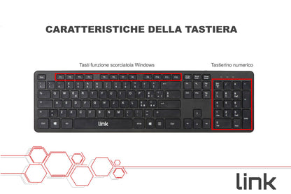 KIT TASTIERA ITALIANA E MOUSE WIRELESS CON PILE INCLUSE