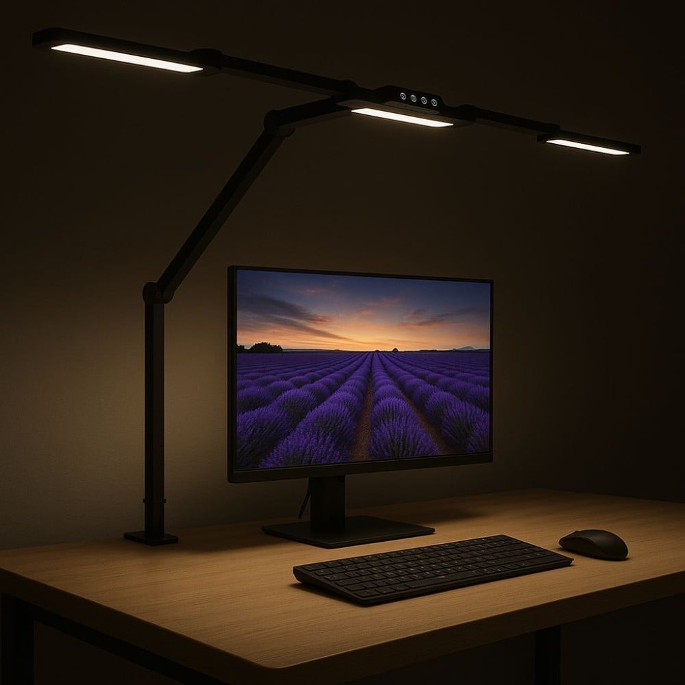 Lampada LED a Tripla Sorgente Luminosa con Braccio Regolabile e Attacco a Morsetto