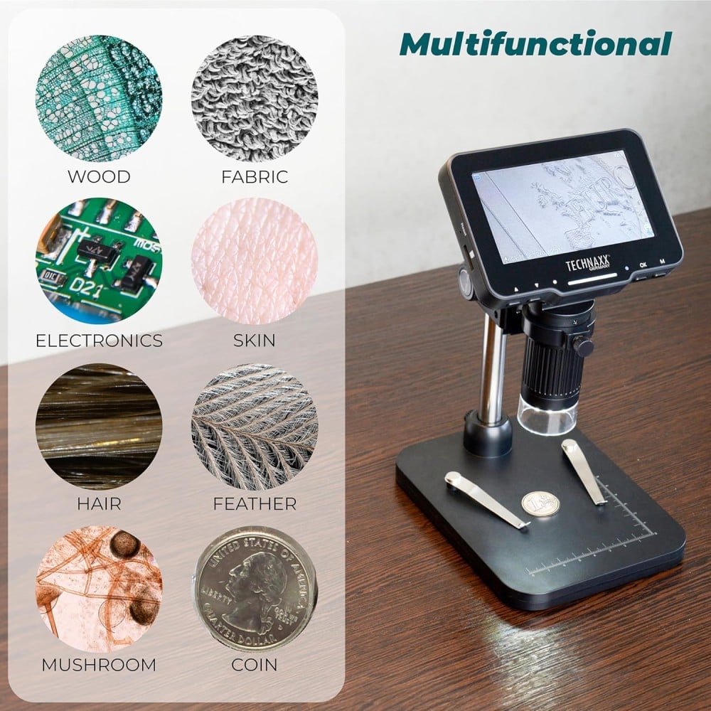 Microscopio Digitale con Display 4,3 Pollici 720p a 8 LED, TX-277