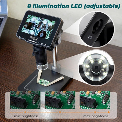 Microscopio Digitale con Display 4,3 Pollici 720p a 8 LED, TX-277