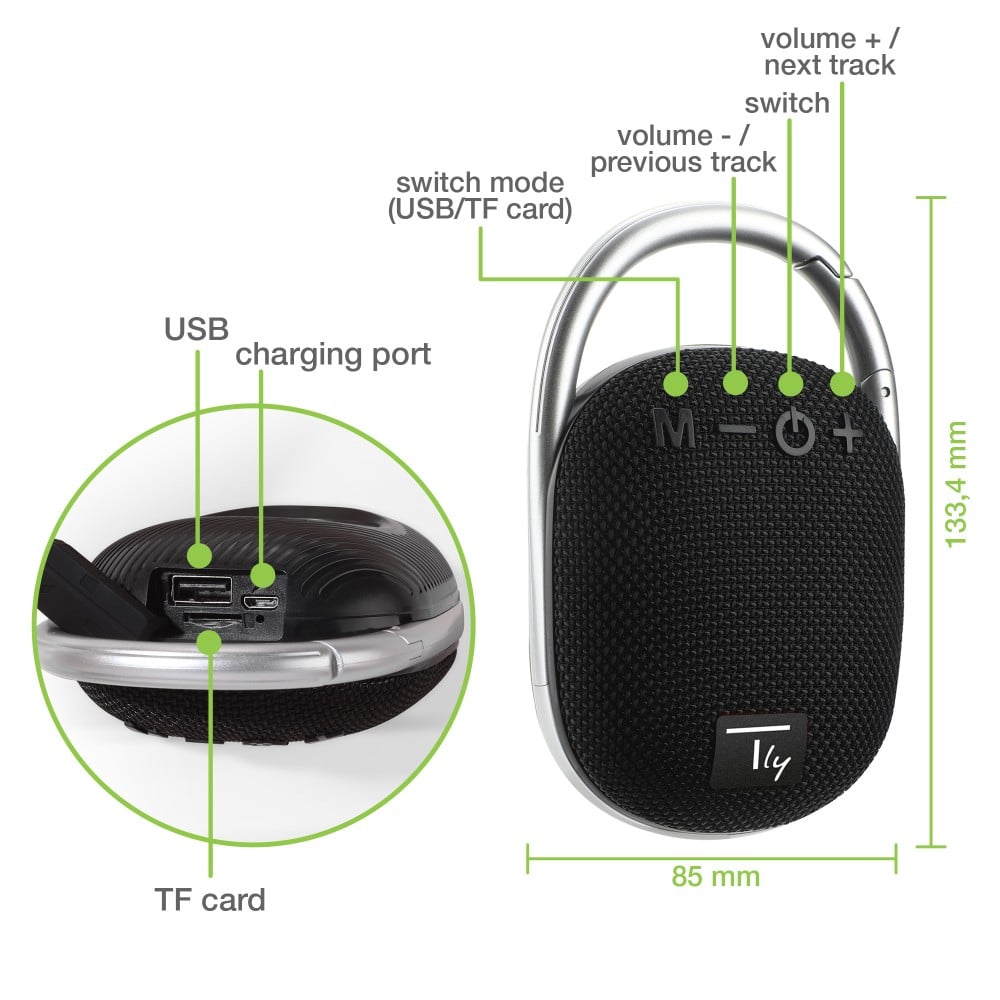 Mini Altoparlante Wireless BT V5.3 Speaker Luce LED Vivavoce TF USB Nero