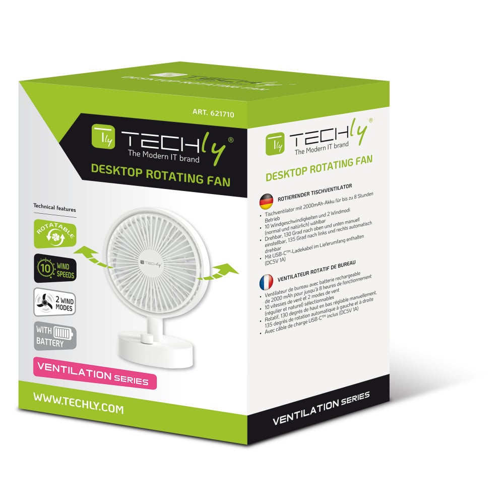 Mini Ventilatore Rotante da Tavolo a 10 Velocità Ricarica USB-C