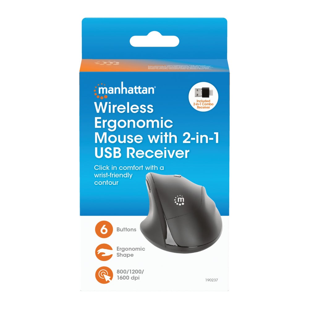 Mouse ergonomico wireless con ricevitore USB 2 in 1