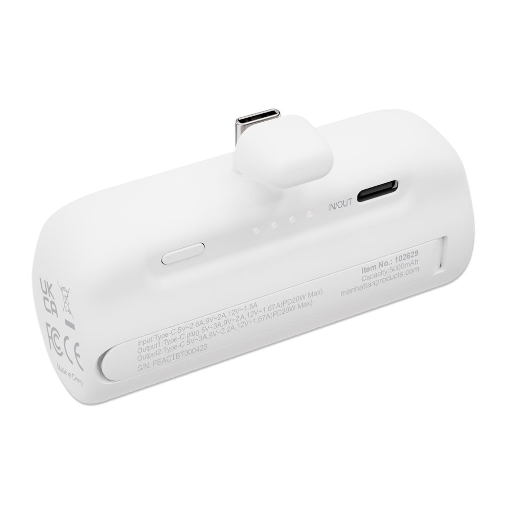 Power Bank PD 5000 mAh con Presa USB-C&trade; Integrata 20W Bianco