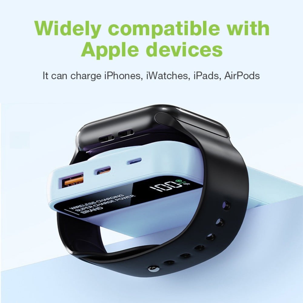 Power Bank Wireless Magnetico 3 in 1 con LED 10.000 mAh 22,5W Azzurro