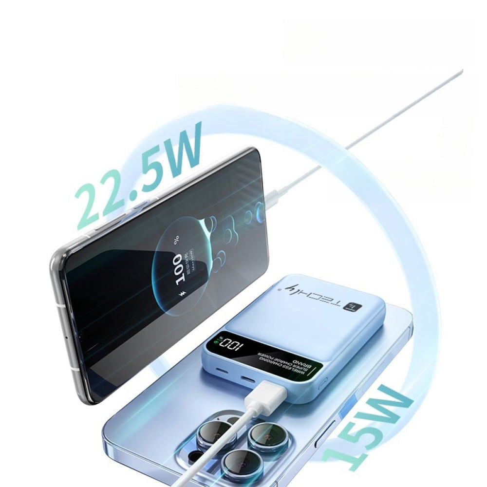 Power Bank Wireless Magnetico 3 in 1 con LED 10.000 mAh 22,5W Azzurro