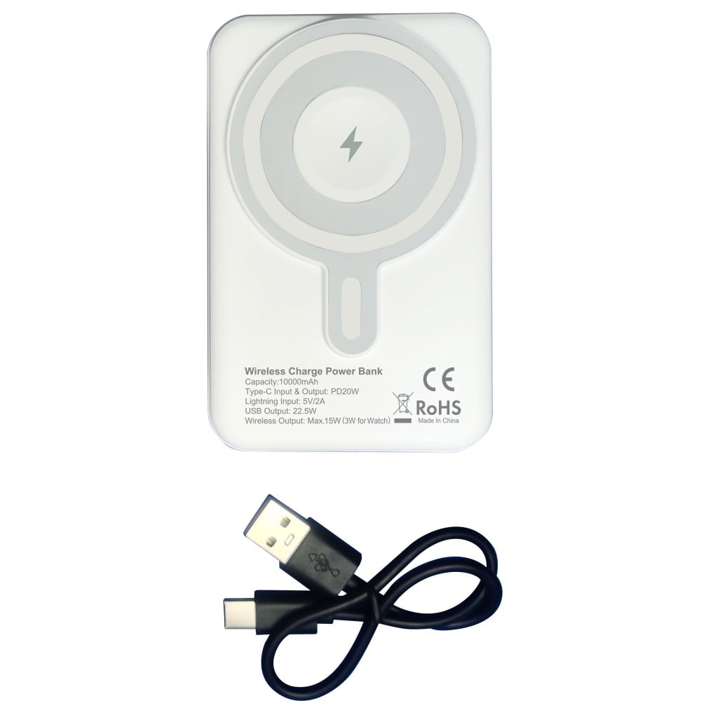 Power Bank Wireless Magnetico 3 in 1 con LED 10.000 mAh 22,5W Bianco