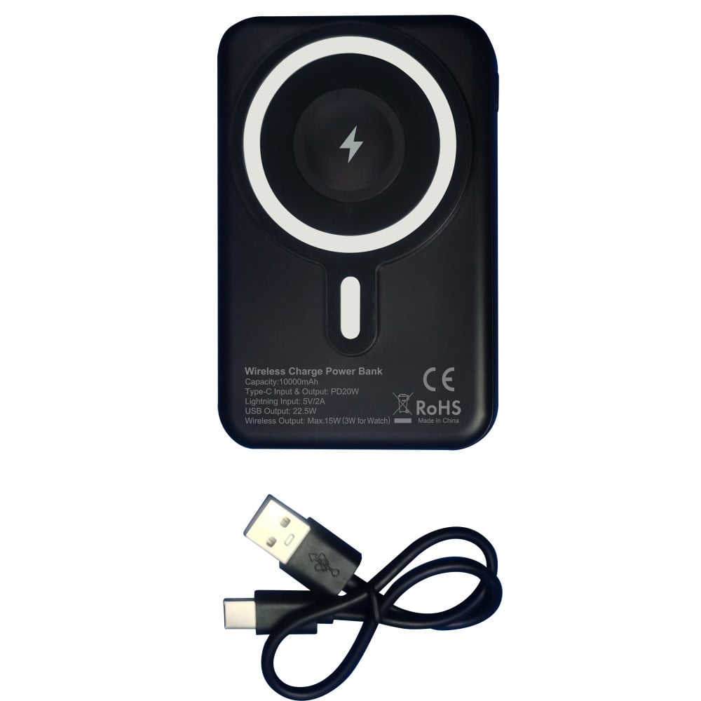 Power Bank Wireless Magnetico 3 in 1 con LED 10.000 mAh 22,5W Nero