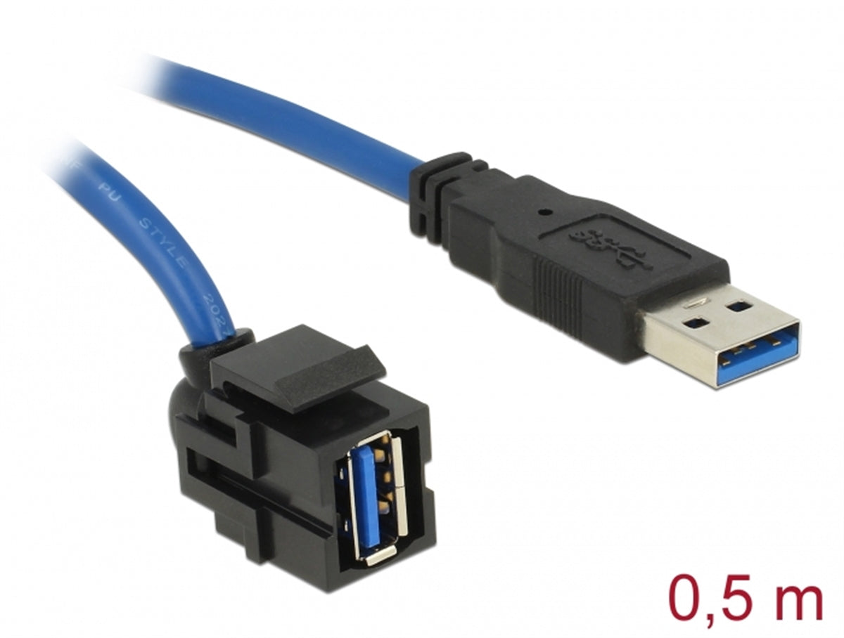 Delock Keystone Module USB 3.0 A female 250° > USB 3.0 A male with cable black