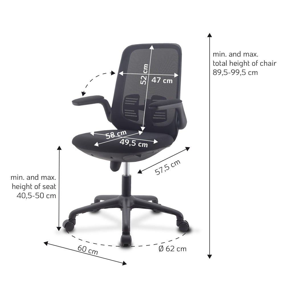 Sedia per Ufficio Regolabile in Altezza con Braccioli Pieghevoli Nera